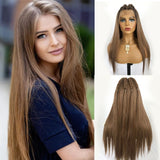 Long Silky Straight Light Brown Lace Wigs