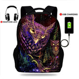 USB Charging Owl Print Backpack