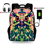 USB Charging Owl Print Backpack