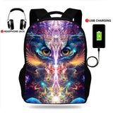 USB Charging Owl Print Backpack