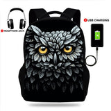 USB Charging Owl Print Backpack