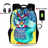 USB Charging Owl Print Backpack
