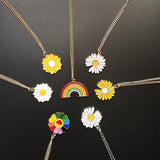 Sweet and Lovely Little Daisy Flower Rainbow Pendant Necklace