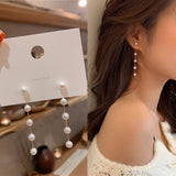 Long Pearl Long Earrings Moon Star Flower