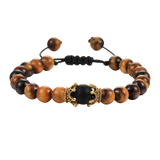 Black Lava Stone Crown Charm Tiger Eye Beads Bracelet For Men Women Braided Bracelets Handmade Adjustable Jewelry Pulseira