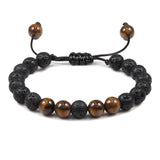 Black Lava Stone Crown Charm Tiger Eye Beads Bracelet For Men Women Braided Bracelets Handmade Adjustable Jewelry Pulseira
