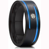 Fashion 8MM Men's Blue Groove Beveled Edge Tungsten Carbide Ring Black Celtic Dragon Blue carbon fibre Ring Men Wedding Band