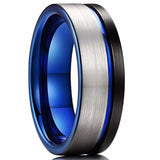 Fashion 8MM Men's Blue Groove Beveled Edge Tungsten Carbide Ring Black Celtic Dragon Blue carbon fibre Ring Men Wedding Band