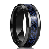 Fashion 8MM Men's Blue Groove Beveled Edge Tungsten Carbide Ring Black Celtic Dragon Blue carbon fibre Ring Men Wedding Band