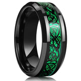 Fashion 8MM Men's Blue Groove Beveled Edge Tungsten Carbide Ring Black Celtic Dragon Blue carbon fibre Ring Men Wedding Band