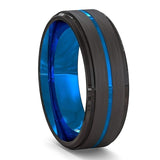 Fashion 8MM Men's Blue Groove Beveled Edge Tungsten Carbide Ring Black Celtic Dragon Blue carbon fibre Ring Men Wedding Band