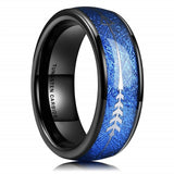Fashion 8MM Men's Blue Groove Beveled Edge Tungsten Carbide Ring Black Celtic Dragon Blue carbon fibre Ring Men Wedding Band