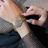 Elegant Rhinestone Inlaid Double Chain Watch