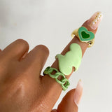 Vintage 6Pcs Green Embrace Hands Rings Set