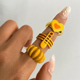 Vintage 6Pcs Green Embrace Hands Rings Set