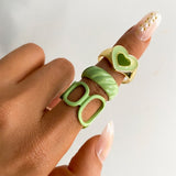 Vintage 6Pcs Green Embrace Hands Rings Set