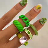 Vintage 6Pcs Green Embrace Hands Rings Set