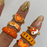 Vintage 6Pcs Green Embrace Hands Rings Set