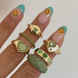 Vintage 6Pcs Green Embrace Hands Rings Set