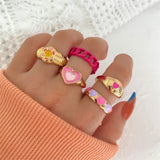 Vintage 6Pcs Green Embrace Hands Rings Set