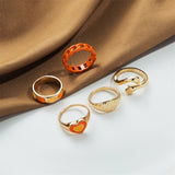 Vintage 6Pcs Green Embrace Hands Rings Set