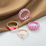 Vintage 6Pcs Green Embrace Hands Rings Set