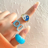 Vintage 6Pcs Green Embrace Hands Rings Set