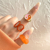 Vintage 6Pcs Green Embrace Hands Rings Set