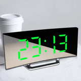 Digital Alarm Clock LED Curved Surface Mirror Electronic Table Clock Large Screen Snooze Desktop Clock For Home Decoration