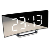 Digital Alarm Clock LED Curved Surface Mirror Electronic Table Clock Large Screen Snooze Desktop Clock For Home Decoration