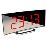 Digital Alarm Clock LED Curved Surface Mirror Electronic Table Clock Large Screen Snooze Desktop Clock For Home Decoration