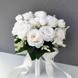 Bridal  & Bridesmaid Wedding Bouquet White Silk Flowers