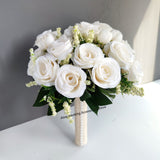 Bridal  & Bridesmaid Wedding Bouquet White Silk Flowers