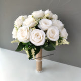 Bridal  & Bridesmaid Wedding Bouquet White Silk Flowers