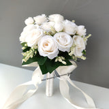 Bridal  & Bridesmaid Wedding Bouquet White Silk Flowers