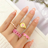 Vintage 6Pcs Green Embrace Hands Rings Set