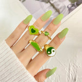 Vintage 6Pcs Green Embrace Hands Rings Set