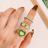 Vintage 6Pcs Green Embrace Hands Rings Set