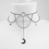 Goth Dainty Crescent Moon Stars Necklace
