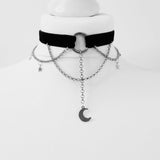 Goth Dainty Crescent Moon Stars Necklace