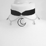 Goth Dainty Crescent Moon Stars Necklace