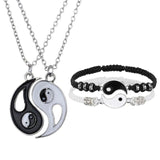 Tai Chi Yin Yang Couple Bracelets Alloy Pendant Adjustable Braid Chain
