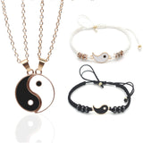 Tai Chi Yin Yang Couple Bracelets Alloy Pendant Adjustable Braid Chain
