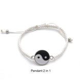 Tai Chi Yin Yang Couple Bracelets Alloy Pendant Adjustable Braid Chain