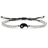 Tai Chi Yin Yang Couple Bracelets Alloy Pendant Adjustable Braid Chain