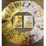 54 Pack Pokemon Gold Tinfoil Card Case Gold Letter Spanish Playing Card Metalicas Charizard Vmax Gx Series Game Card Case
