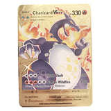 54 Pack Pokemon Gold Tinfoil Card Case Gold Letter Spanish Playing Card Metalicas Charizard Vmax Gx Series Game Card Case