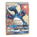 54 Pack Pokemon Gold Tinfoil Card Case Gold Letter Spanish Playing Card Metalicas Charizard Vmax Gx Series Game Card Case