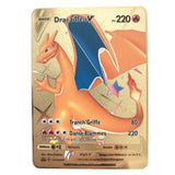 54 Pack Pokemon Gold Tinfoil Card Case Gold Letter Spanish Playing Card Metalicas Charizard Vmax Gx Series Game Card Case