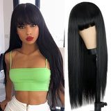Long Straight Wine Red Wig With Bang Synthetic Wigs for Party